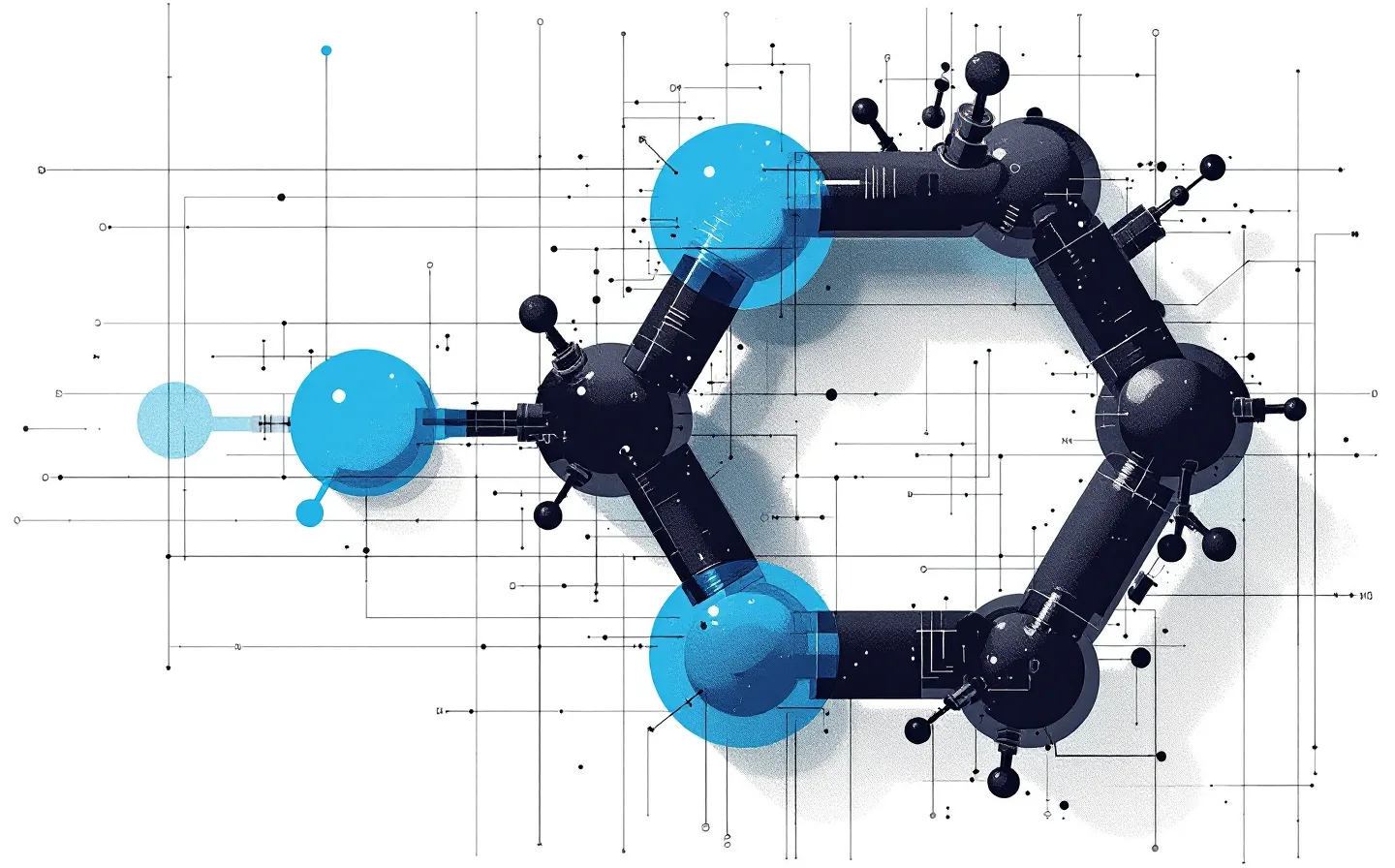 Brutalist flat-vector illustration of a cyclic heptapeptide ring with a lactam bridge